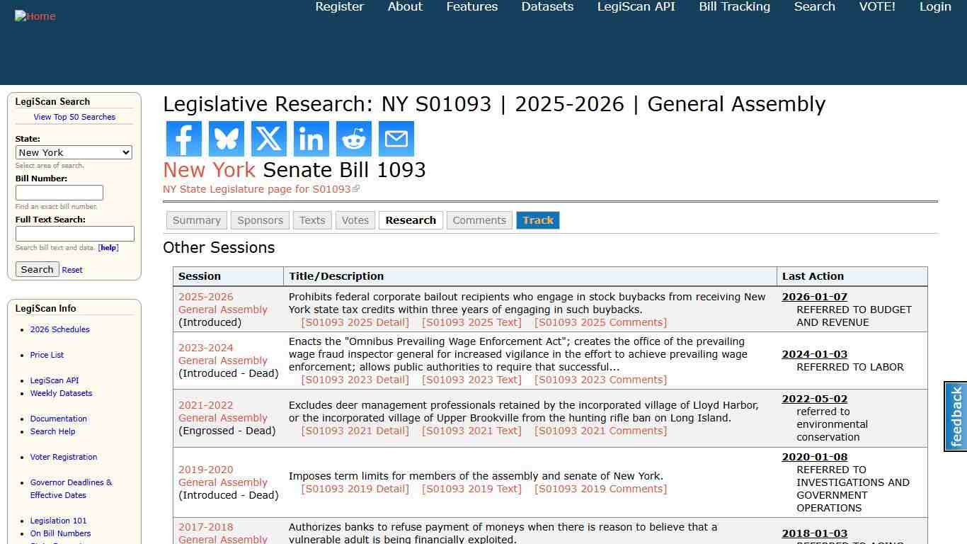 Legislative Research: NY S01093 | 2025-2026 | General Assembly | LegiScan