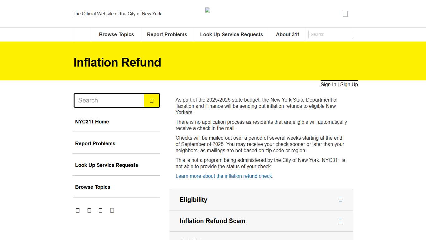 Inflation Refund · NYC311