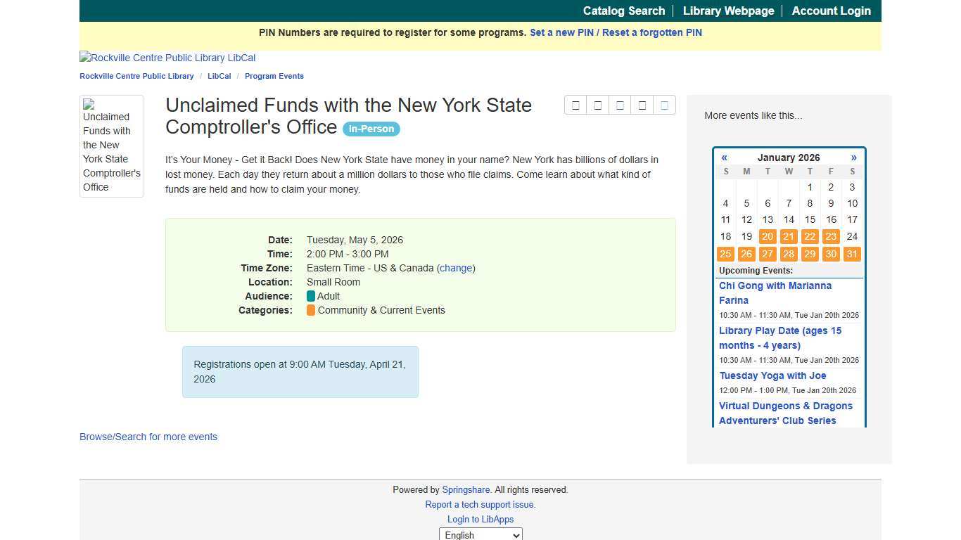 Unclaimed Funds with the New York State Comptroller's Office - LibCal - Rockville Centre Public Library