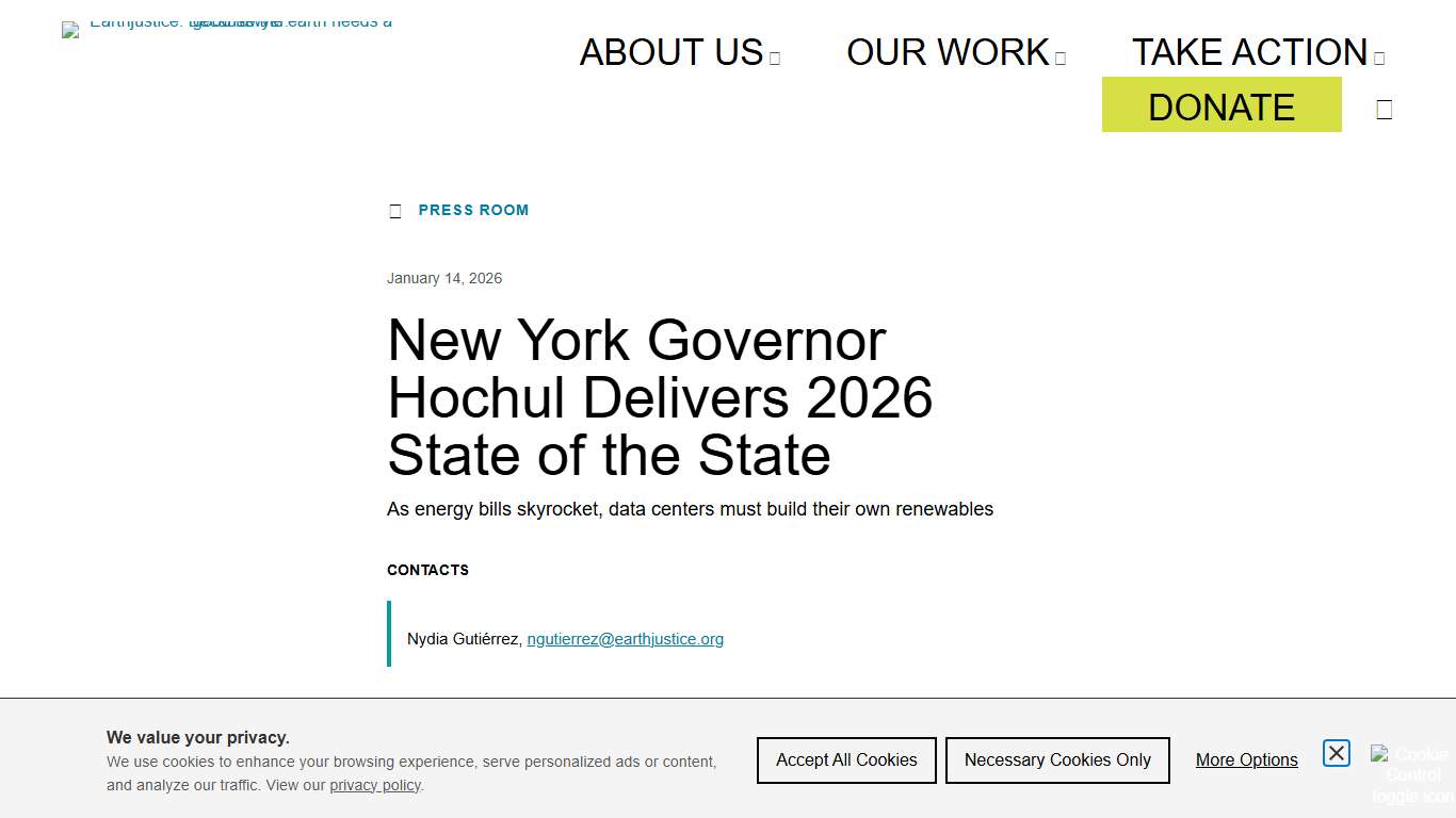 New York Governor Hochul Delivers 2026 State of the State - Earthjustice